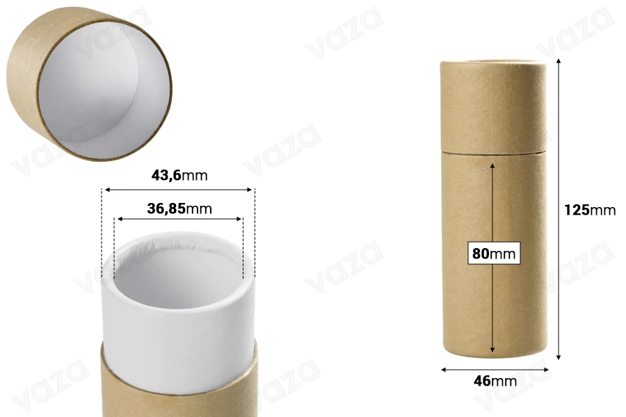 Brown kraft paper tube box (white inside) in size 46x125 mm for vials and bottles - 12 pcs-image_dimensions