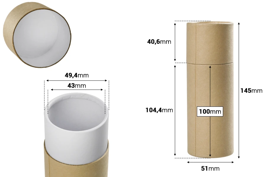 Schachtel zylindrisch aus Kraftpapier 51x145mm für Flaschen- 12 Stücke Schachtel zylindrisch aus Kraftpapier 51x145mm für Flaschen- 12 Stücke