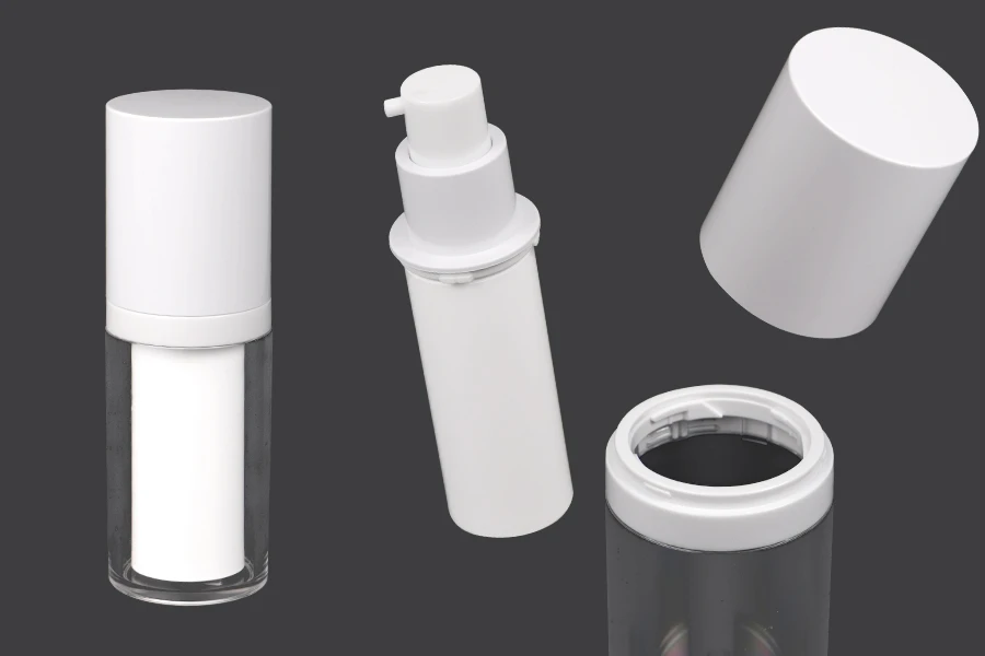 Flacon rechargeable airless en plastique de 15 ml pour crème avec étui extérieur en acrylique Flacon rechargeable airless en plastique de 15 ml pour crème avec étui extérieur en acrylique