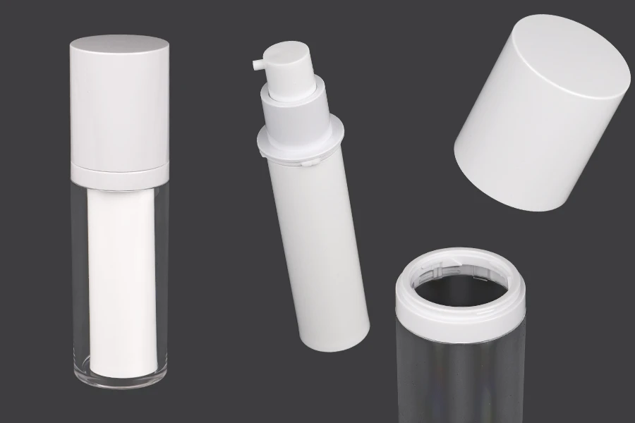 Flacone ricaricabile airless in plastica da 30 ml per crema con custodia esterna in acrilico Flacone ricaricabile airless in plastica da 30 ml per crema con custodia esterna in acrilico