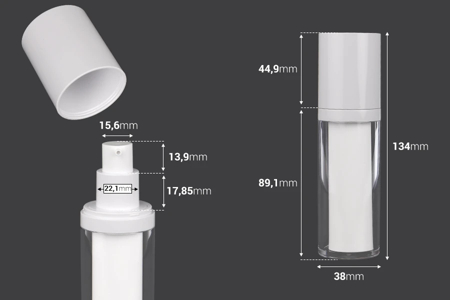 Flacone ricaricabile airless in plastica da 30 ml per crema con custodia esterna in acrilico Flacone ricaricabile airless in plastica da 30 ml per crema con custodia esterna in acrilico