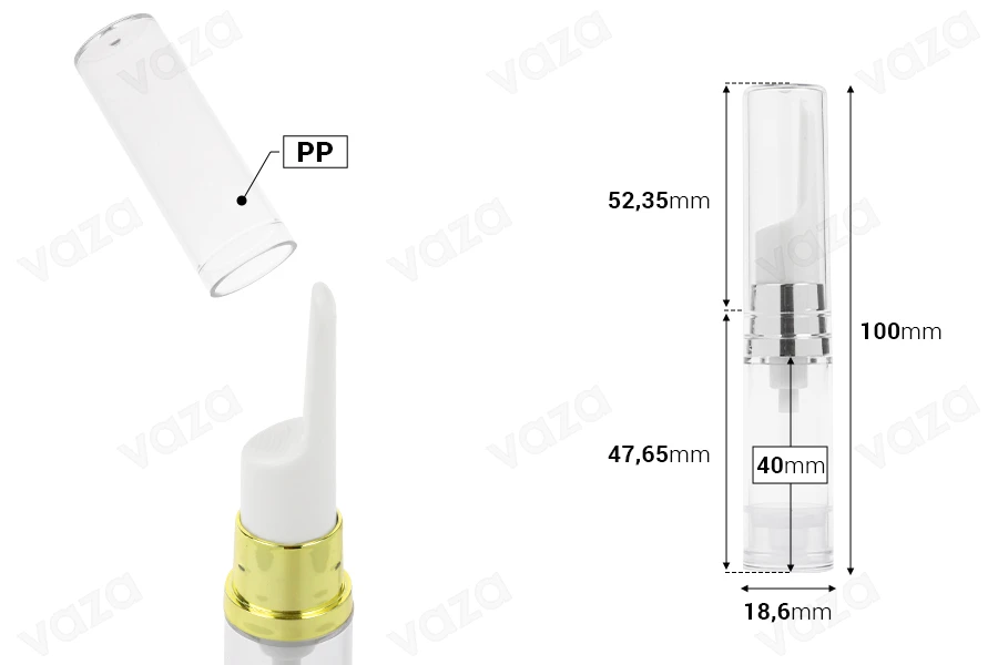 Transparent 5ml airless bottle with cap for serums and creams.-image_dimensions