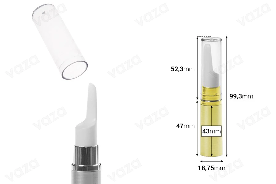 Colored 5ml airless bottle for serums and creams with cap Colored 5ml airless bottle for serums and creams with cap-image_dimensions