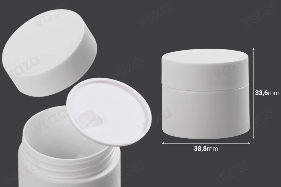 Pot en plastique de 15ml à double fond avec joint intérieur sur le couvercle et plastique sur le pot-photo_dimensions