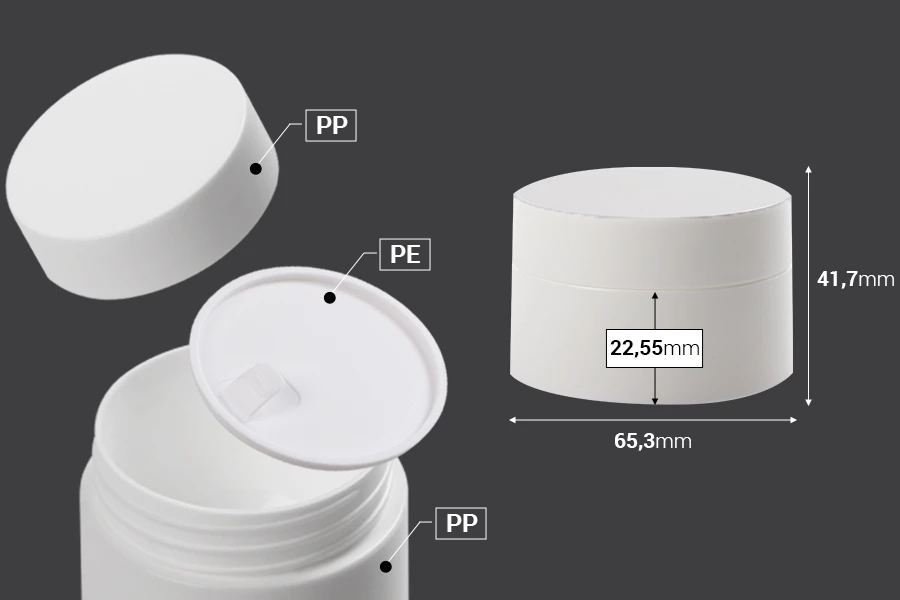 50ml Kunststoff-Doppelglas mit Innendichtung am Deckel und Kunststoff im Glas 50ml Kunststoff-Doppelglas mit Innendichtung am Deckel und Kunststoff im Glas