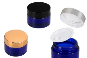 30ml blaues Glas mit Plastikverschluss in der Vase und im Deckel-1