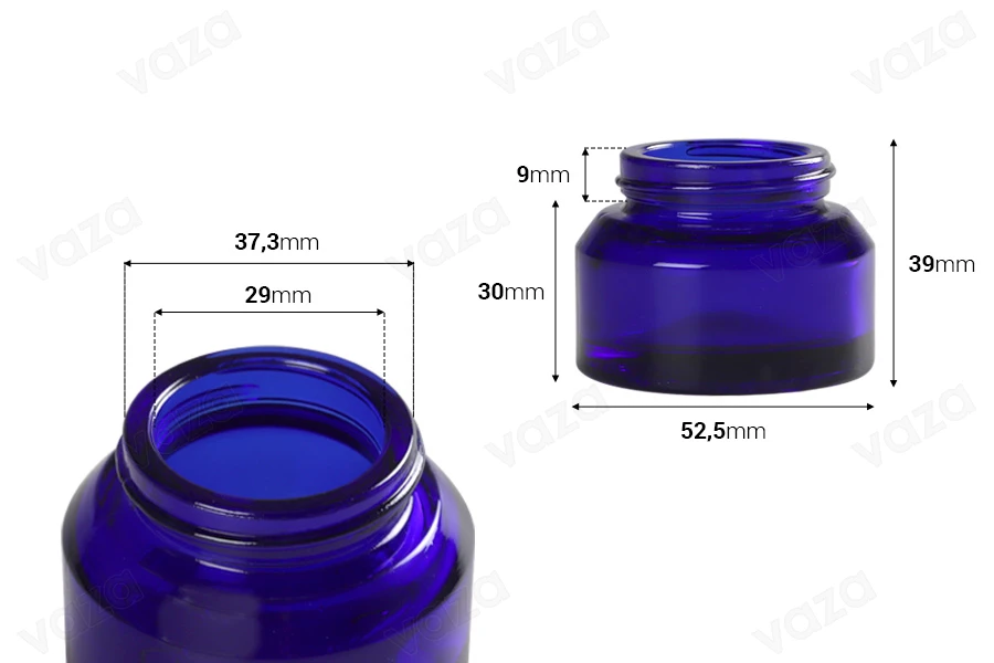 Βάζο 30 ml γυάλινο σε μπλε χρώμα - χωρίς καπάκι-εικόνα_διαστάσεις