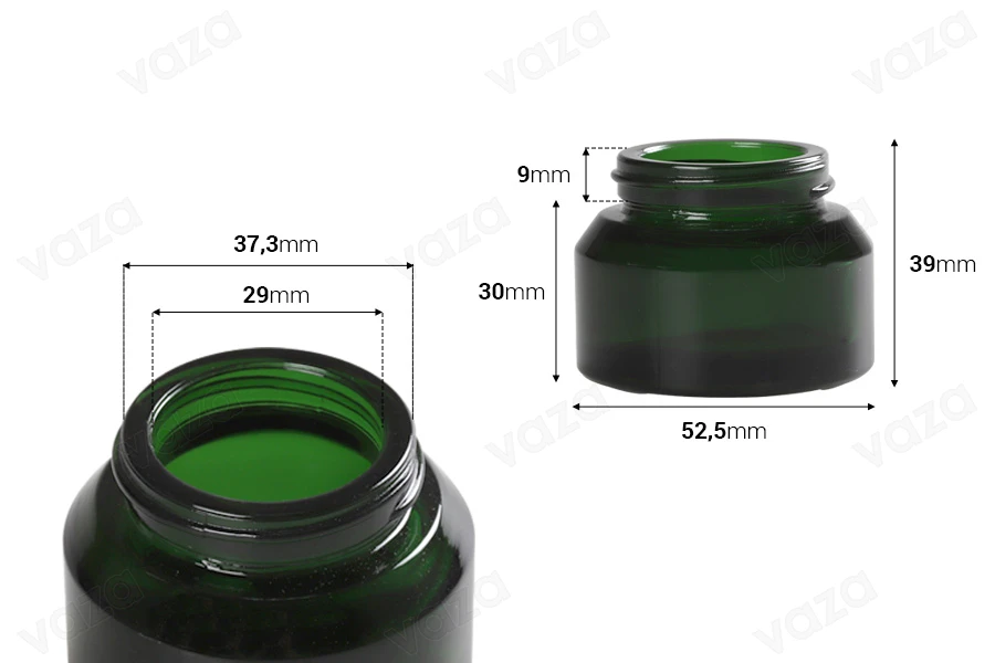 30ml Glas in grüner Farbe - ohne Deckel-bildabmessungen