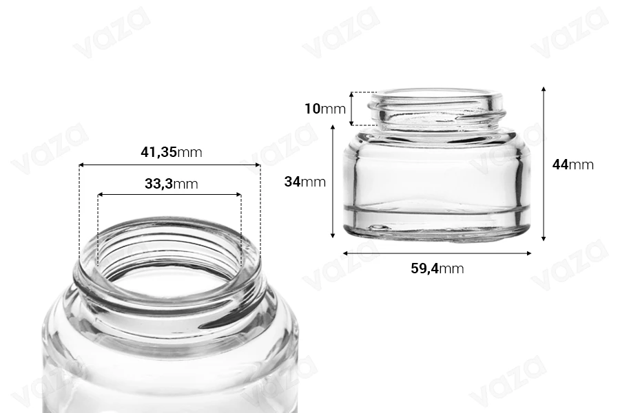 50ml Glas in transparenter Farbe - ohne Deckel-bildabmessungen
