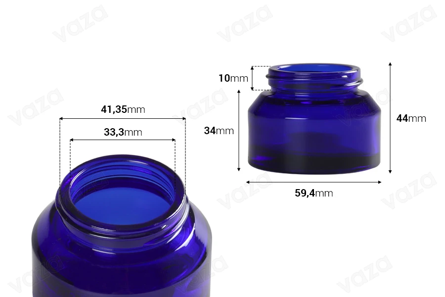 Βάζο 50 ml γυάλινο σε μπλε χρώμα - χωρίς καπάκι-εικόνα_διαστάσεις