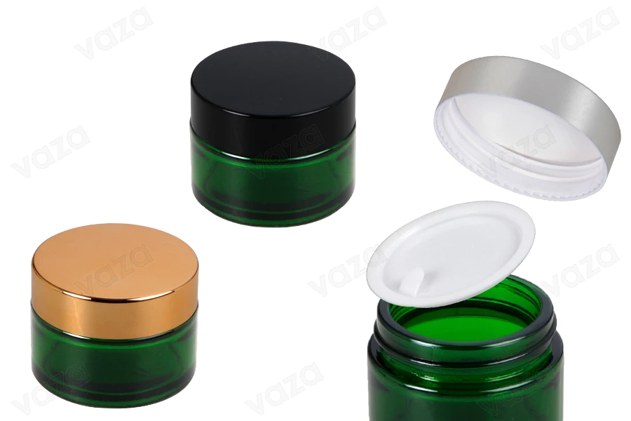Βαζάκι γυάλινο 30 ml πράσινο με πλαστικό παρέμβυσμα στο βάζο και εσωτερικό στο καπάκι-εικόνα_προϊοντική