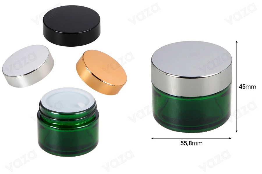 50ml grünes Glas mit Plastikdichtung in der Vase und im Deckel 50ml grünes Glas mit Plastikdichtung in der Vase und im Deckel-bildabmessungen