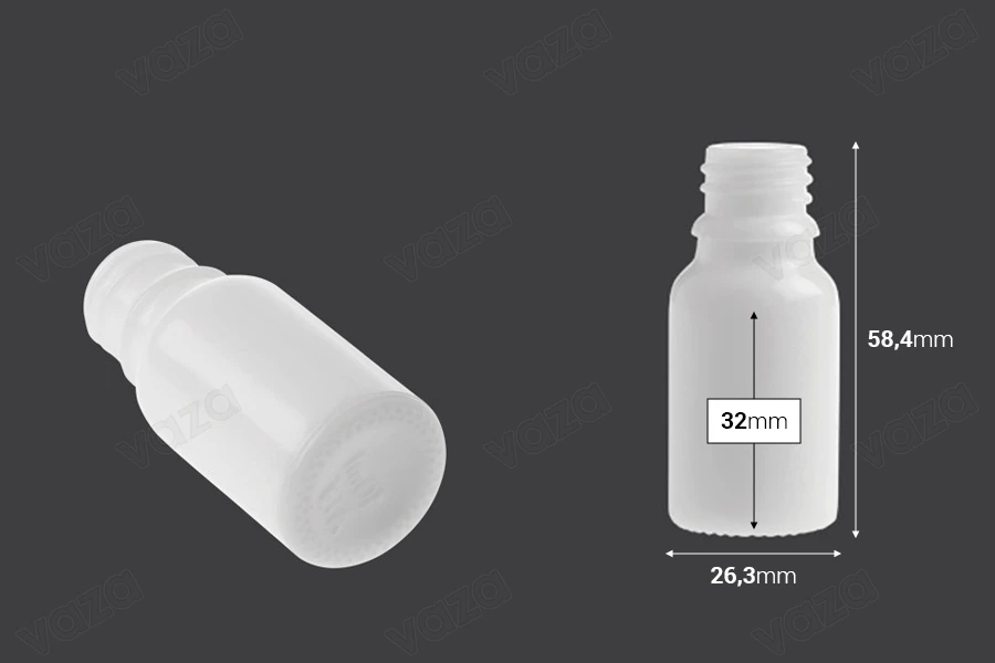 Γυάλινο μπουκαλάκι για αιθέρια έλαια 10 ml λευκό με στόμιο PP18 Γυάλινο μπουκαλάκι για αιθέρια έλαια 10 ml λευκό με στόμιο PP18-εικόνα_διαστάσεις