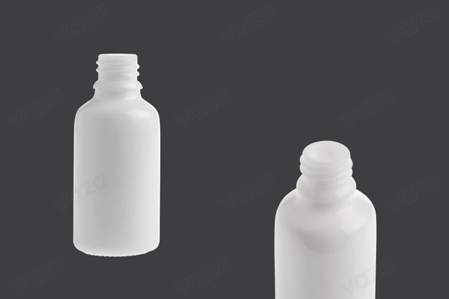 Γυάλινο μπουκαλάκι για αιθέρια έλαια 30 ml λευκό με στόμιο PP18-εικόνα_προϊοντική