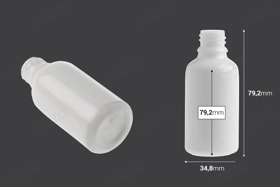 Γυάλινο μπουκαλάκι για αιθέρια έλαια 30 ml λευκό με στόμιο PP18-εικόνα_διαστάσεις