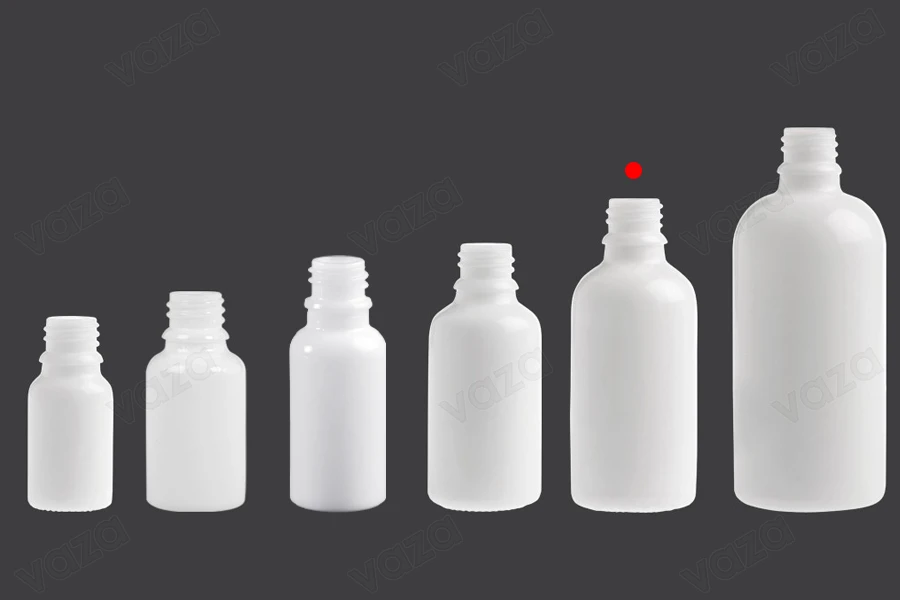 Shishe qelqi 50 ml për vajra esencialë, ngjyrë e bardhë, me grykë PP18.-imazh_grup