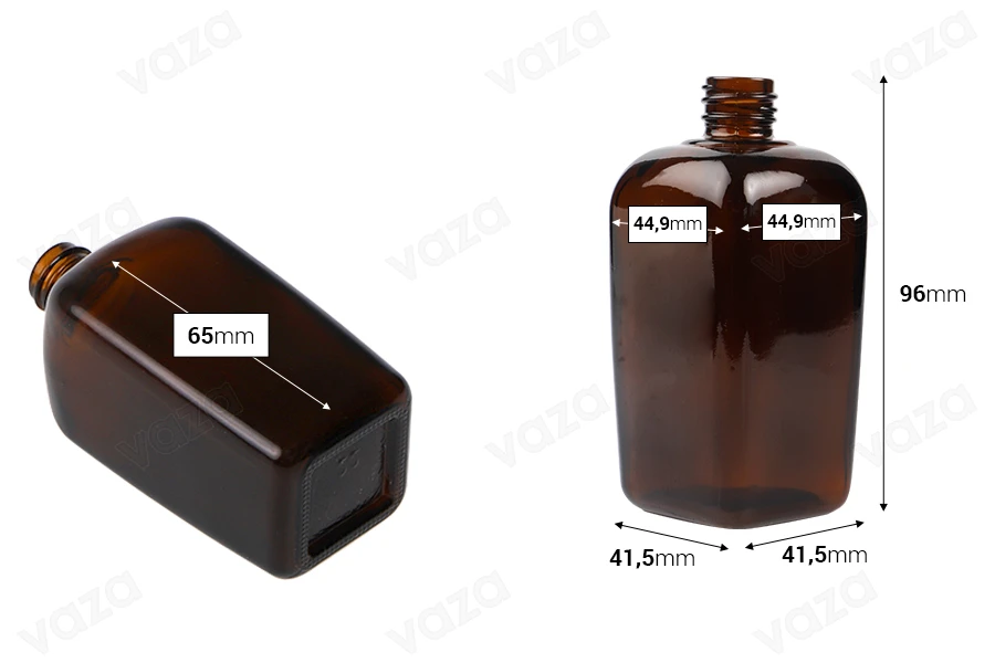 Amber glass bottle 100 ml for essential oils with PP18 neck Amber glass bottle 100 ml for essential oils with PP18 neck-εικόνα_διαστάσεις