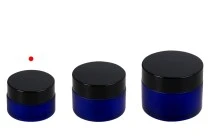 Blue frosted 20ml glass jar with sealing disc and EPE liner inserted in the cap Blue frosted 20ml glass jar with sealing disc and EPE liner inserted in the cap