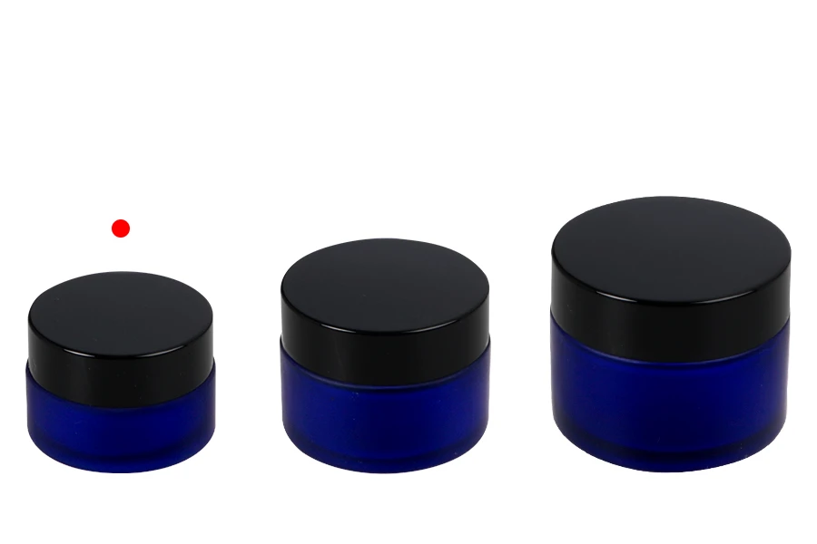 Blue frosted 20ml glass jar with sealing disc and EPE liner inserted in the cap Blue frosted 20ml glass jar with sealing disc and EPE liner inserted in the cap