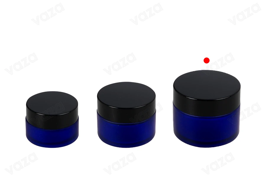 Blue frosted 50ml glass jar with sealing disc and EPE liner inserted in the cap Blue frosted 50ml glass jar with sealing disc and EPE liner inserted in the cap-