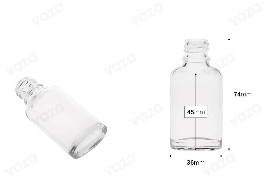 Transparent 20ml oval shaped glass bottle for essential oils with PP18 finish Transparent 20ml oval shaped glass bottle for essential oils with PP18 finish-image_dimensions