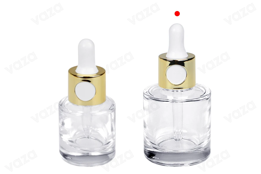 Flacon en verre de 30 ml avec compte-gouttes de couleur argent ou or et passoire Flacon en verre de 30 ml avec compte-gouttes de couleur argent ou or et passoire-photo_groupe