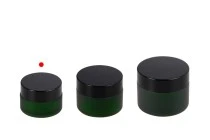 Green frosted 20ml glass jar with sealing disc and EPE liner inserted in the cap Green frosted 20ml glass jar with sealing disc and EPE liner inserted in the cap