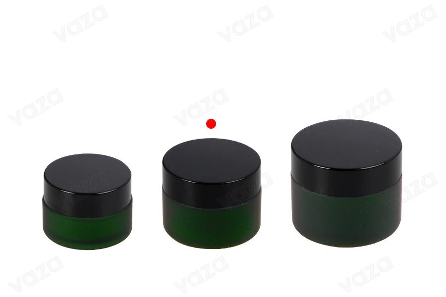 Glas 30ml grüner Sandstrahl mit Plastikdichtung in der Vase und im Deckel-