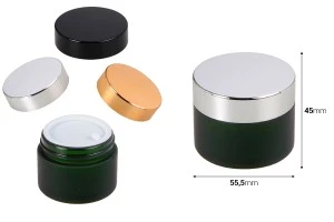 Green frosted 50ml glass jar with sealing disc and EPE liner inserted in the cap-2