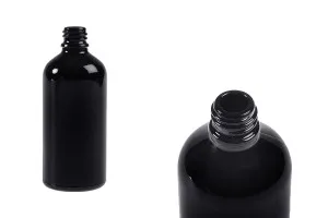 Γυάλινο μαύρο μπουκαλάκι για αιθέρια έλαια 100 ml με στόμιο PP18