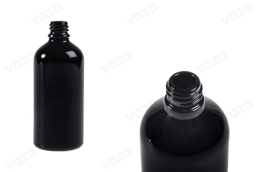 Γυάλινο μαύρο μπουκαλάκι για αιθέρια έλαια 100 ml με στόμιο PP18-εικόνα_προϊοντική
