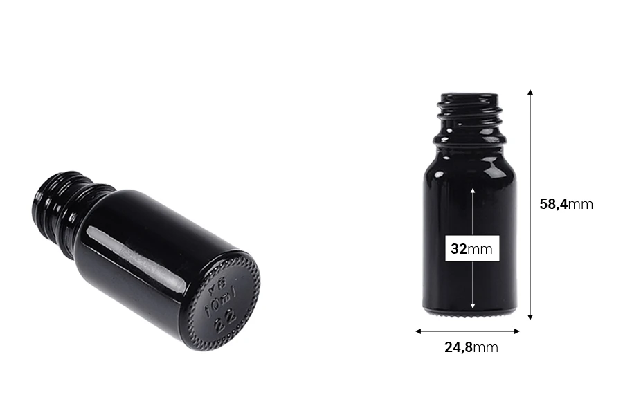 Flacon en verre noir pour huiles essentielles 10 ml avec bec verseur PP18