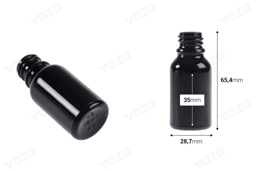 Flacon en verre noir pour huiles essentielles 15 ml avec bec verseur PP18-photo_dimensions
