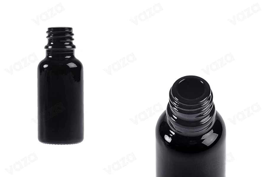 Schwarze Glasflasche für ätherische Öle 20ml mit PP18-Auslauf-produktbild