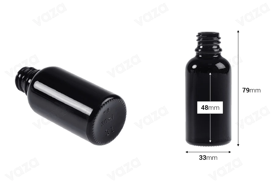 Schwarze Glasflasche für ätherische Öle 30ml mit PP18-Auslauf Schwarze Glasflasche für ätherische Öle 30ml mit PP18-Auslauf-bildabmessungen