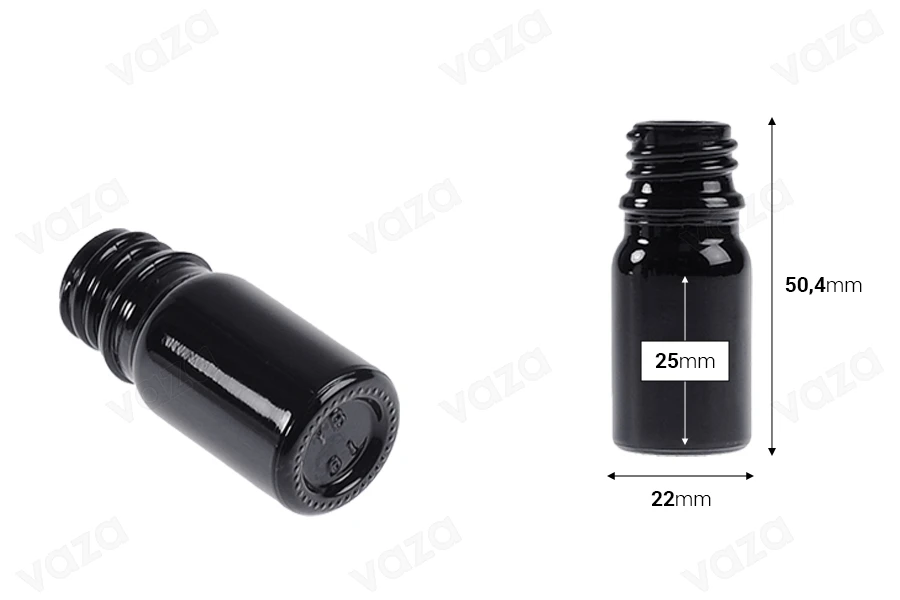 Flacon en verre noir pour huiles essentielles 5 ml avec bec verseur PP18-photo_dimensions