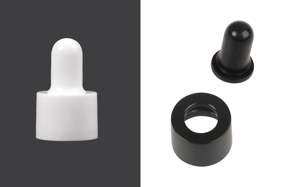 Set aus Kunststoffring und Gummispitze für Tropfer und Flaschenausgießer PP18 Set aus Kunststoffring und Gummispitze für Tropfer und Flaschenausgießer PP18