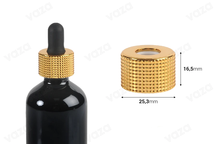 Cap - plastic ring with gold aluminum coating for 5 to 100 ml droppers-image_dimensions