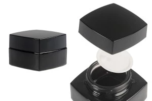 Γυάλινο βάζο 50 ml τετράγωνο πολυτελείας σε μαύρο χρώμα για κρέμα με καπάκι και πλαστικό παρέμβυσμα-1