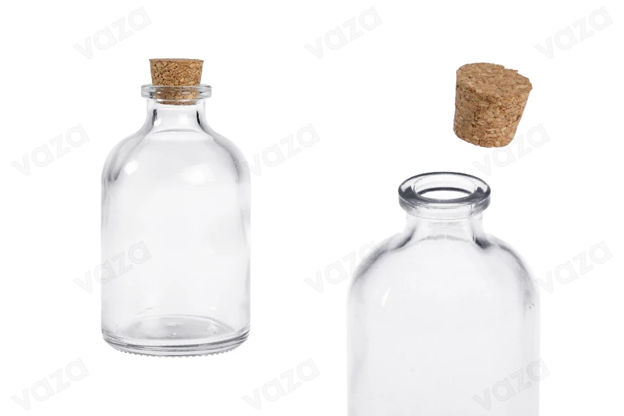 Flacon en verre 55 ml transparent avec bouchon conique naturel-photo_produit