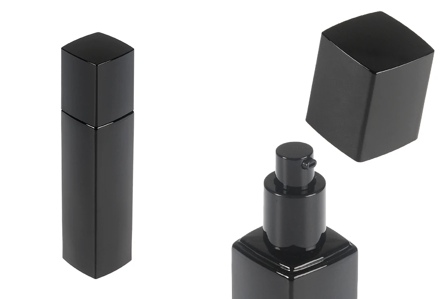 Flacon en verre noir de luxe de 100 ml avec pompe à crème et bouchon Flacon en verre noir de luxe de 100 ml avec pompe à crème et bouchon