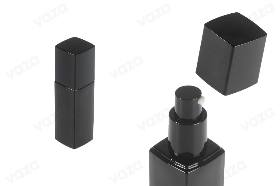 Γυάλινο μπουκάλι 40 ml πολυτελείας σε μαύρο χρώμα με αντλία κρέμας και καπάκι-εικόνα_προϊοντική