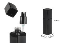 Flacon en verre noir de luxe de 40 ml avec pompe à crème et bouchon
