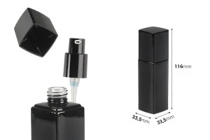 Γυάλινο μπουκάλι 40 ml πολυτελείας σε μαύρο χρώμα με αντλία κρέμας και καπάκι-2