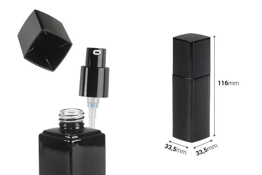 Flacon en verre noir de luxe de 40 ml avec pompe à crème et bouchon