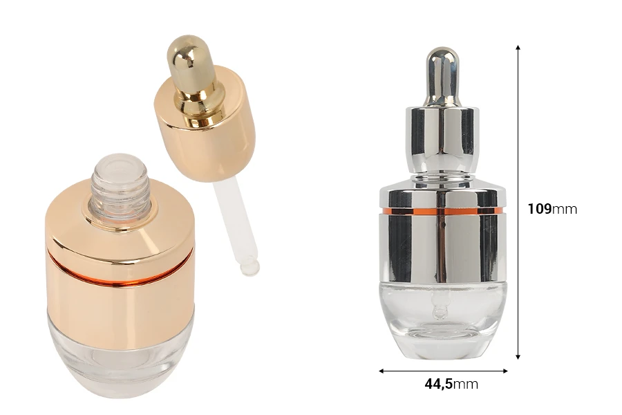 Μπουκαλάκι 30 ml γυάλινο με επικάλυψη αλουμινίου, σταγονόμετρο και αποστραγγιστήρα