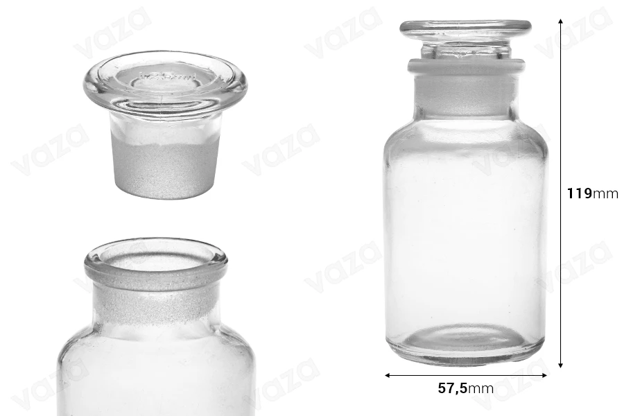 Μπουκάλι φαρμακείου 125 ml διάφανο με γυάλινο καπάκι-εικόνα_διαστάσεις