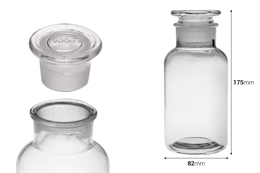 Μπουκάλι φαρμακείου 500 ml διάφανο με γυάλινο καπάκι