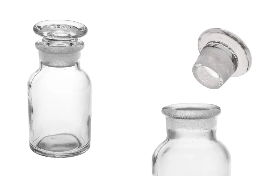 Μπουκάλι φαρμακείου 60 ml διάφανο με γυάλινο καπάκι Μπουκάλι φαρμακείου 60 ml διάφανο με γυάλινο καπάκι
