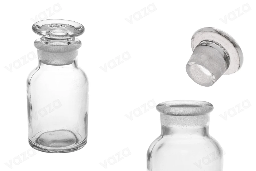 Μπουκάλι φαρμακείου 60 ml διάφανο με γυάλινο καπάκι-εικόνα_προϊοντική